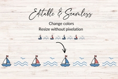 Seamless Nautical Sailboat And Wave Border SVG Product Image 2
