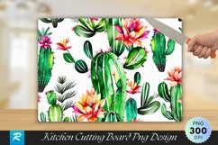 Cute Cactus with Watercolor Floral Cutting Board Sublimation Product Image 1