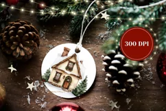Watercolor Christmas Round Ornament, Winter Ornament Design Product Image 2