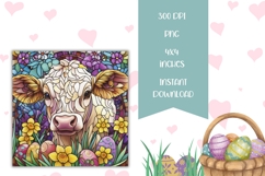 Stained Glass Cow Square Coasters, Cow Sublimation Coaster Product Image 2