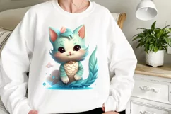 Adorable Cat Mermaid Clipart, Watercolor Clipart Product Image 1