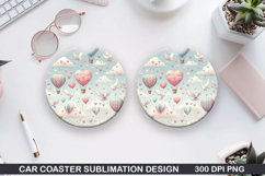 Heart Balloon Car Coaster Sublimation |Valentine Coaster PNG Product Image 1