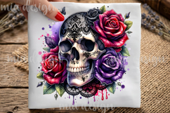 Gothic Lace Skull PNG Floral Red Purple Roses Sublimation Product Image 1