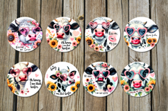 Cow &amp; flowers | 8 Round earring Sublimation designs Product Image 2