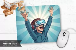 Excited VR Gamer in Action Mouse Pad PNG Design Product Image 1