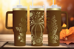 Tumbler laser svg| 40oz Tumbler Fall Floral Pumpkin Product Image 2