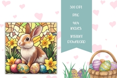 Stained Glass Easter Bunny Square Coasters, Easter Bunny PNG Product Image 2