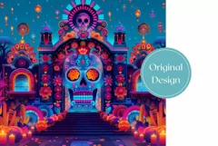 Sugar Skull Tumbler Wrap Design, Neon Tumbler Sublimation Product Image 2
