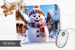 Snowman with Fluffy Scarf by Snowy Village Mouse Pad PNG Product Image 1