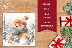 Christmas Coasters, Watercolor Christmas Bear Sublimation Product Image 2