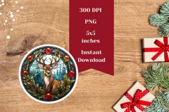 Christmas Round Earring, Stained Glass Christmas Deer PNG Product Image 2