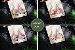 Watercolor Flowers Earrings, Floral Teardrop Earring PNG Product Image 2