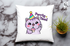 Cute Birthday Cat Clipart Sublimation PNG Product Image 2
