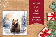 Christmas Square Coasters, Watercolor Bear Coaster Designs Product Image 2