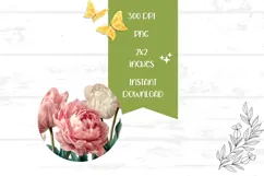 Pink Peony Round Earrings, Flowers Earrings PNG Product Image 2