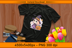 Kawaii Witch Girl with Pumpkin Sublimation Design PNG Product Image 2