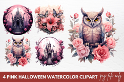 Pink Halloween Watercolor Clipart Product Image 1