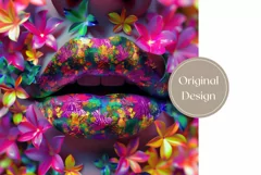 Colorful Lips Tumbler Design, Floral Tumbler Sublimation PNG Product Image 2