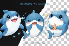 15 Bundle Watercolor Cute Shark Ocean Sea Baby Predator Kids Product Image 2