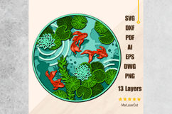 Multilayer Koi Fish Pond Laser Cut 3D File Mandala SVG Product Image 1