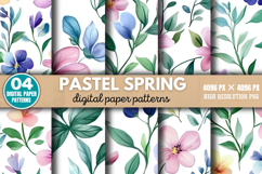 Pastel Spring Flower Pattern Digital Paper Background PNG Product Image 1