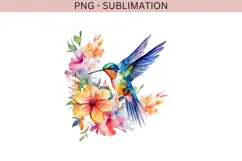 Kolibri with flowers png design for T-shirts Product Image 2
