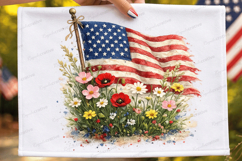 American Flag Wildflower SVG PNG Patriotic USA Floral Indepe Product Image 2