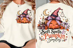 Pumpkin Witch Front Back Shirt Design, Cute Witch Pumpkin Fr Product Image 1