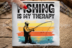 Fishing Is My Therapy PNG Vintage Sunset Fisher Sublimation Product Image 3