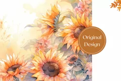 Watercolor Flowers Tumbler, Sunlowers Sublimation Designs Product Image 2