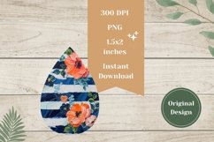 Floral Teardrop Earrings PNG, Blue Stripes Earrings Design Product Image 2