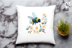 Watercolor Honey Bee With Spring Blossoms Clipart PNG Product Image 3