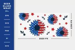 USA Sunflowers with Stars, 16 oz Beer Glass Can Wrap SVG Product Image 2