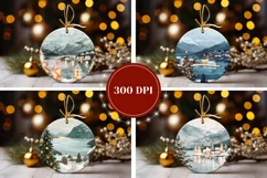 Watercolor Christmas Village Ornaments, Winter Ornaments Product Image 2