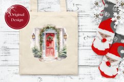 Watercolor Christmas Door Clipart, Christmas Sublimation PNG Product Image 2