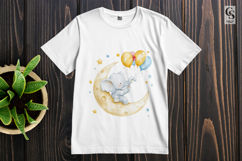 Cute Baby Elephant Moon Balloons Clipart Sublimation PNG Product Image 2