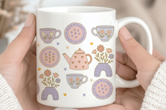 Pastel cottagecore teacups and teapot, cozy kitchen themed Product Image 1