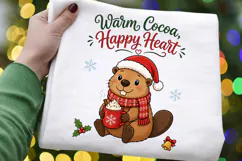 Cute Beaver Christmas PNG,Warm Cocoa Happy Heart Sublimation Product Image 4