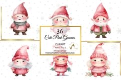 Watercolor Baby Pink Christmas Gnomes Clipart Set Product Image 8