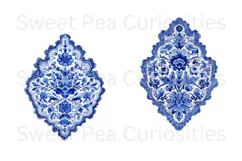 Blue Toile, Ephemera, PNG, Clipart, Junk Journal, flowers Product Image 2