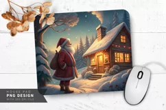 Santa by Warm Cabin in Snowy Woods Mouse Pad Sublimation Product Image 1