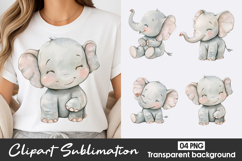 Cute Baby Elephant Watercolor Clipart Sublimation PNG Product Image 1