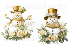 Christmas, Snowman, Gold, Ephemera, PNG, watercolor, Clipart Product Image 2