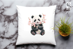 Watercolor Baby Panda With Flowers Clipart Sublimation PNG Product Image 3