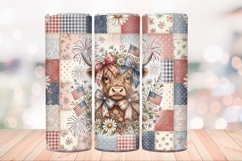 Patriotic Coquette Highland Cow 20 OZ Skinny Tumbler PNG. Product Image 2
