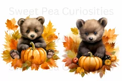 Fall, Autumn, Bears, Ephemera, PNG, watercolor, Clipart Product Image 2