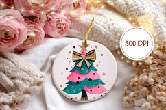 Cartoon Christmas Tree Ornament, Winter Round Ornament Print Product Image 2