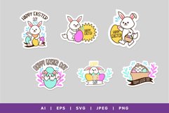 Happy Easter Day with Cute Little Bunny and Eggs Sticker Set Product Image 2
