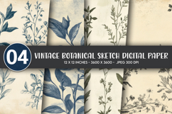 Vintage Botanical Sketch Digital Paper Product Image 1
