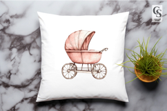 Vintage Pink Baby Carriage Clipart Sublimation PNG Product Image 2